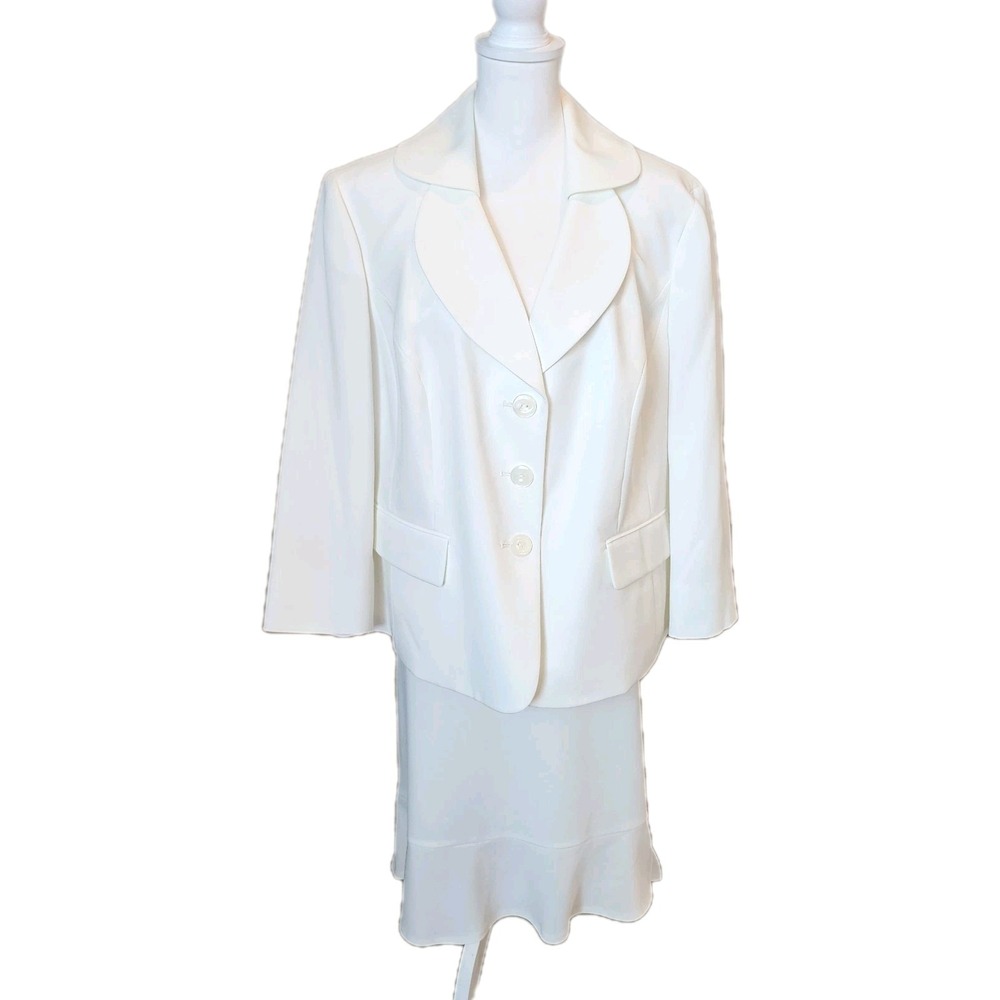 Le Suit 2pc Skirt Suit Womens 18W Vanilla Ice Ruffle Hem Wedding Church Work NEW
